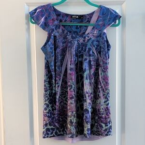 Apt. 9 Purple Floral & Animal Print Pleated Sleeveless Tank